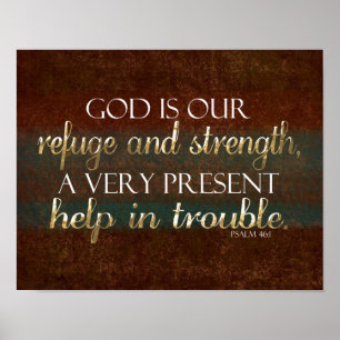 Poster Dieu est notre Refuge Bible Chrétienne Verse Brown