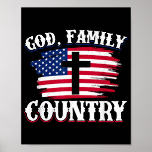 Poster Dieu Famille Pays American Drapeau Croix Christian
