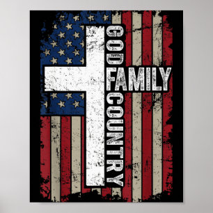 Poster Dieu Famille Pays Patriotique Chrétien Vintage Usa
