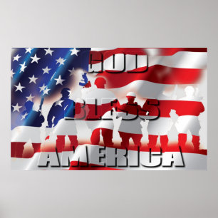 Poster Dieu patriotique bénisse l'Amérique et les soldats