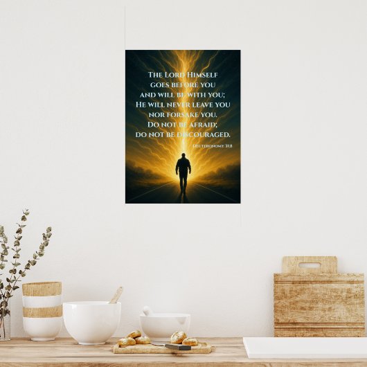 Poster Dieu va devant vous Deutéronome 31:8 Chrétien (Cuisine)