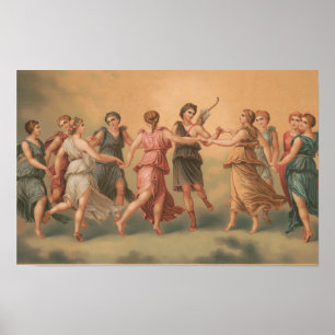 Poster Dieux dansant dans les nuages avec des déesses