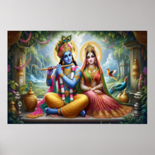 Poster Dieux lumineux Art : Krishna Radha, Divine Couple