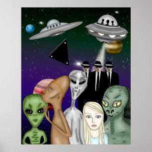 Poster Différentes espèces Aliens, OVNI, Planètes