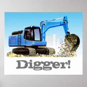 Poster Digger ou Excavateur Construction d'enfants sur me
