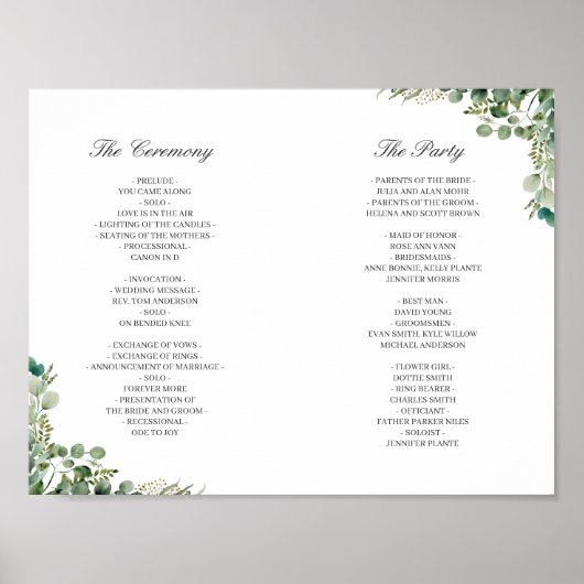 Poster (Digital/Back) Eucalyptus Feuille Wedding Programm (Devant)