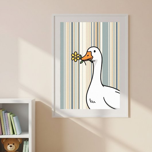 Poster Digital Prints with Cute Duck - Striped Wall Decor
