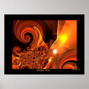 Poster Digitale Abstracte Kunst Gouden Bollen