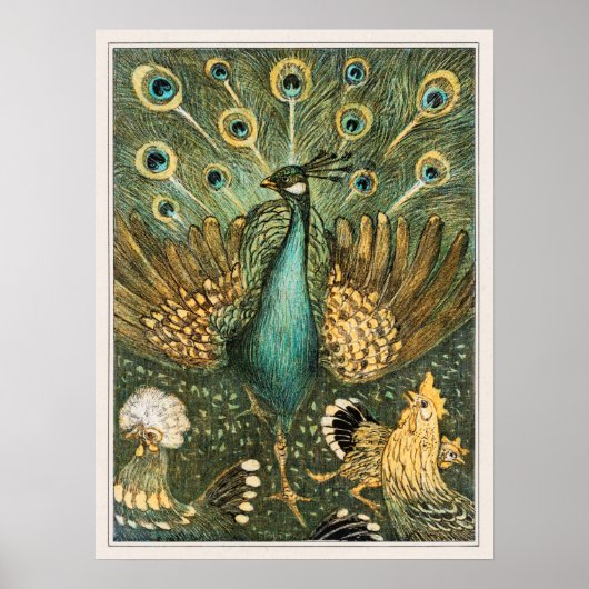Poster d'illustration de paon vintage (Devant)