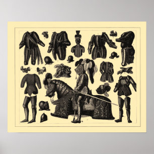 Poster d'illustrations d'armure médiévale antique