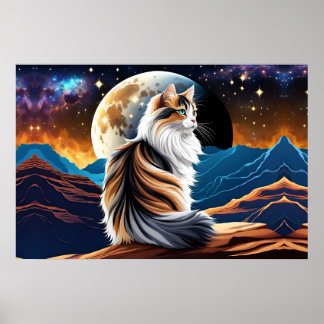 Poster Dilute Calico Chat et Lune du désert
