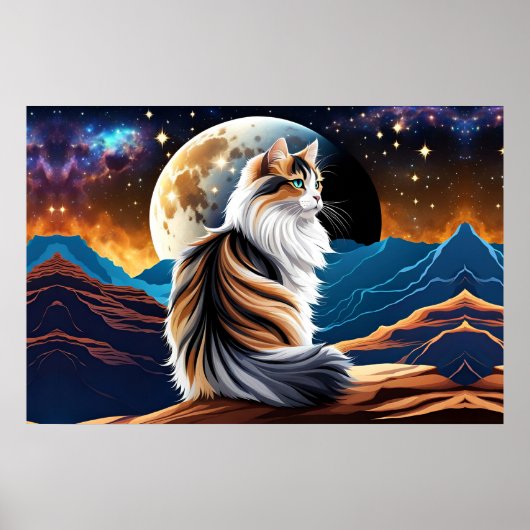 Poster Dilute Calico Chat et Lune du désert (Devant)