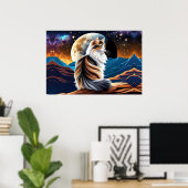 Poster Dilute Calico Chat et Lune du désert (Bureau à domicile)