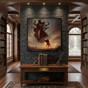 Poster d'Imaginaire brillant avec guerrier et bête