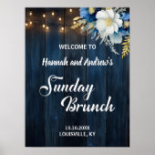 Poster Dimanche Brunch Bleu Bois Chaîne Lumières Bienvenu (Devant)