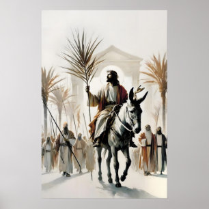 Poster Dimanche des Rameaux Jésus chevauchant un âne Chré