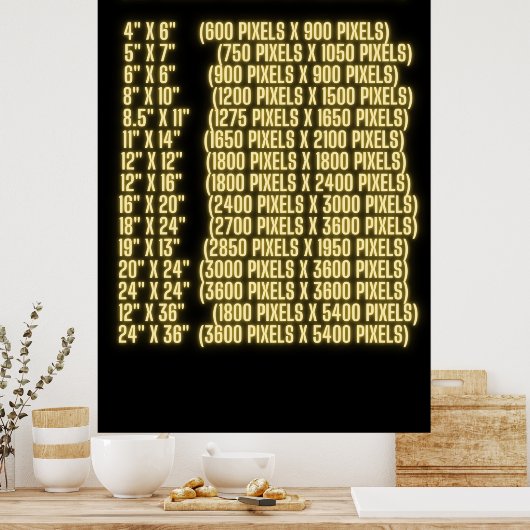 Poster Dimensions d'impression standard et résolution des (Cuisine)