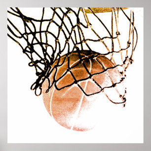 Poster d'impression carré Brown Basketball & Net