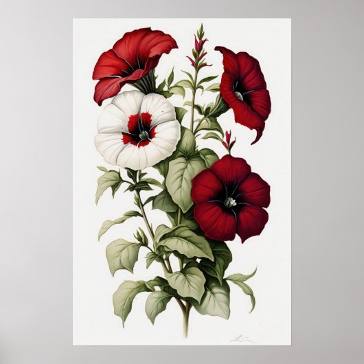 Poster d'impression d'art à la Fleur Rouge Petunia (Devant)