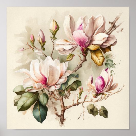 Poster d'impression d'art rose Magnolias (Devant)