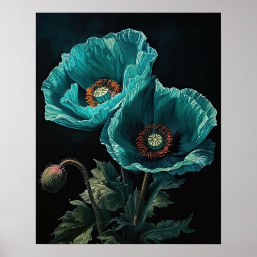 Poster d'impression d'art Turquoise Poppy Flowers (Devant)
