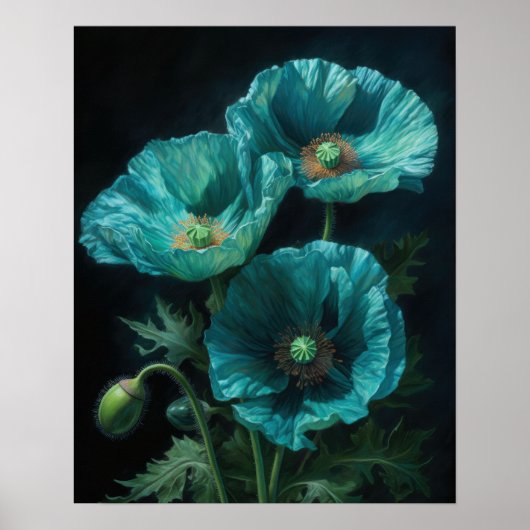 Poster d'impression d'art Turquoise Poppy Flowers (Devant)