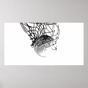 Poster d'impression de la balle de basket-ball B&W