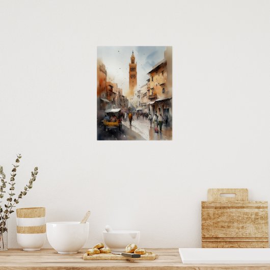 Poster d'impression de l'aquarelle Marrakech Maroc (Cuisine)