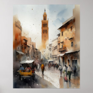 Poster d'impression de l'aquarelle Marrakech Maroc