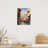 Poster d'impression de l'aquarelle Marrakech Maroc (Cuisine)