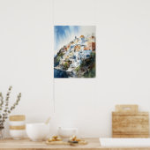 Poster d'impression de l'aquarelle Santorini Oia G (Cuisine)