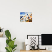 Poster d'impression de l'aquarelle Santorini Oia G (Bureau à domicile)