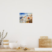 Poster d'impression de l'aquarelle Santorini Oia G (Cuisine)