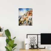 Poster d'impression de l'aquarelle Santorini Oia G (Bureau à domicile)