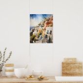 Poster d'impression de l'aquarelle Santorini Oia G (Cuisine)