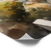 Poster d'impression de l'aquarelle Santorini Oia G (Coin)