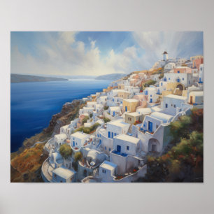 Poster d'impression de l'aquarelle Santorini Oia G