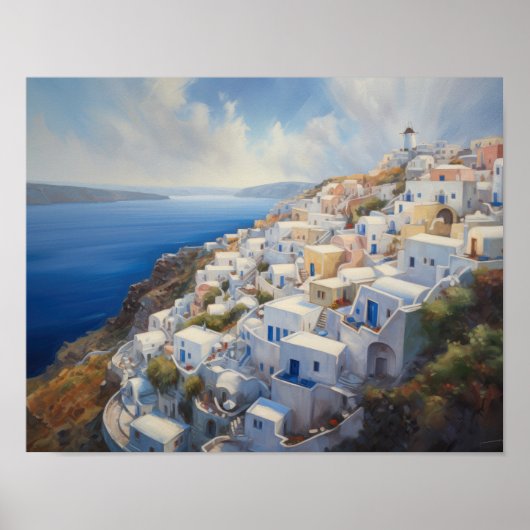 Poster d'impression de l'aquarelle Santorini Oia G (Devant)