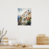 Poster d'impression de l'aquarelle Santorini Oia G (Cuisine)