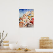 Poster d'impression de l'aquarelle Santorini Oia G (Cuisine)