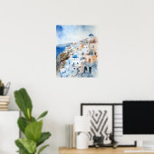 Poster d'impression de l'aquarelle Santorini Oia G (Bureau à domicile)