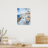 Poster d'impression de l'aquarelle Santorini Oia G (Cuisine)
