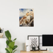 Poster d'impression de l'aquarelle Santorini Oia G (Bureau à domicile)