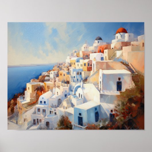 Poster d'impression de l'aquarelle Santorini Oia G (Devant)