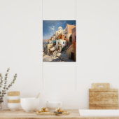Poster d'impression de l'aquarelle Santorini Oia G (Cuisine)