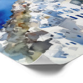 Poster d'impression de l'aquarelle Santorini Oia G (Coin)