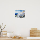 Poster d'impression de l'aquarelle Santorini Oia G (Cuisine)