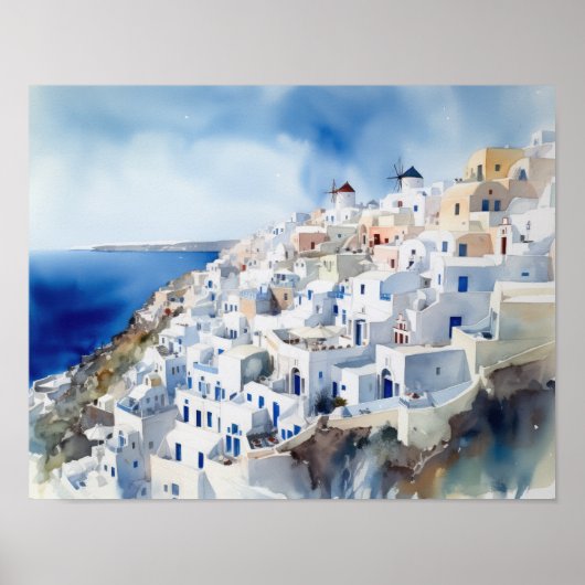 Poster d'impression de l'aquarelle Santorini Oia G (Devant)