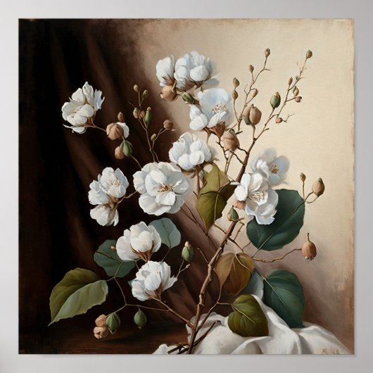 Poster d'impression de l'Art blanc Fleurs de coton (Devant)
