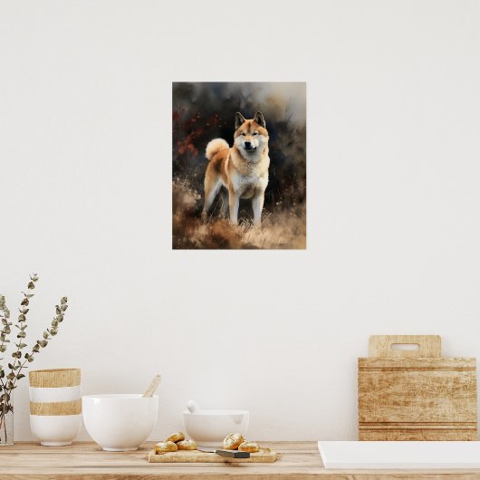 Poster d'impression de l'art de chien Cute Akita (Cuisine)